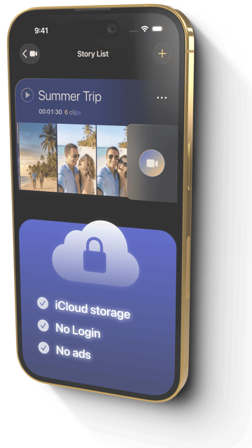 Private iCloud storage with no login and no ads for a travel video camera app